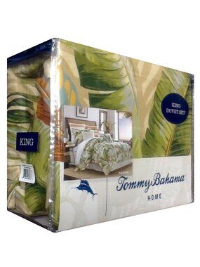 3pc Set Tommy Bahama Palmiers GREEN 100% Cotton KING Duvet Cover + 2 Shams